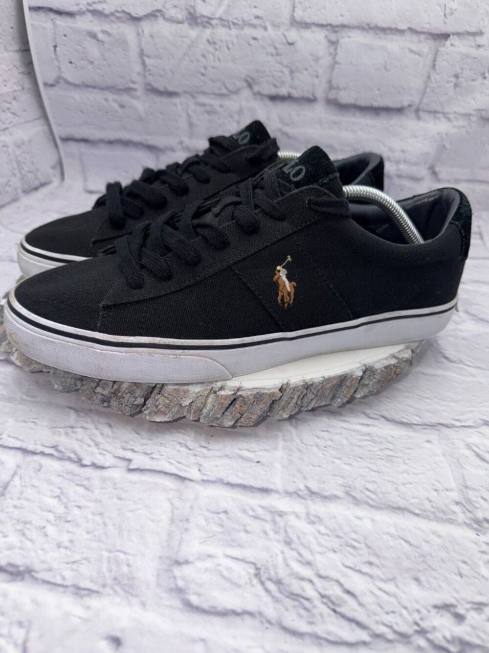 Mens Polo Ralph Lauren Sayer Black Canvas and Suede Sneakers Shoes Sz 11.5 - Picture 3 of 9